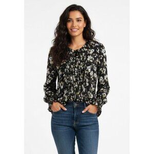 Zara Small Black and White Ruffled Long Sleeve Blouse with Peter Pan Col…